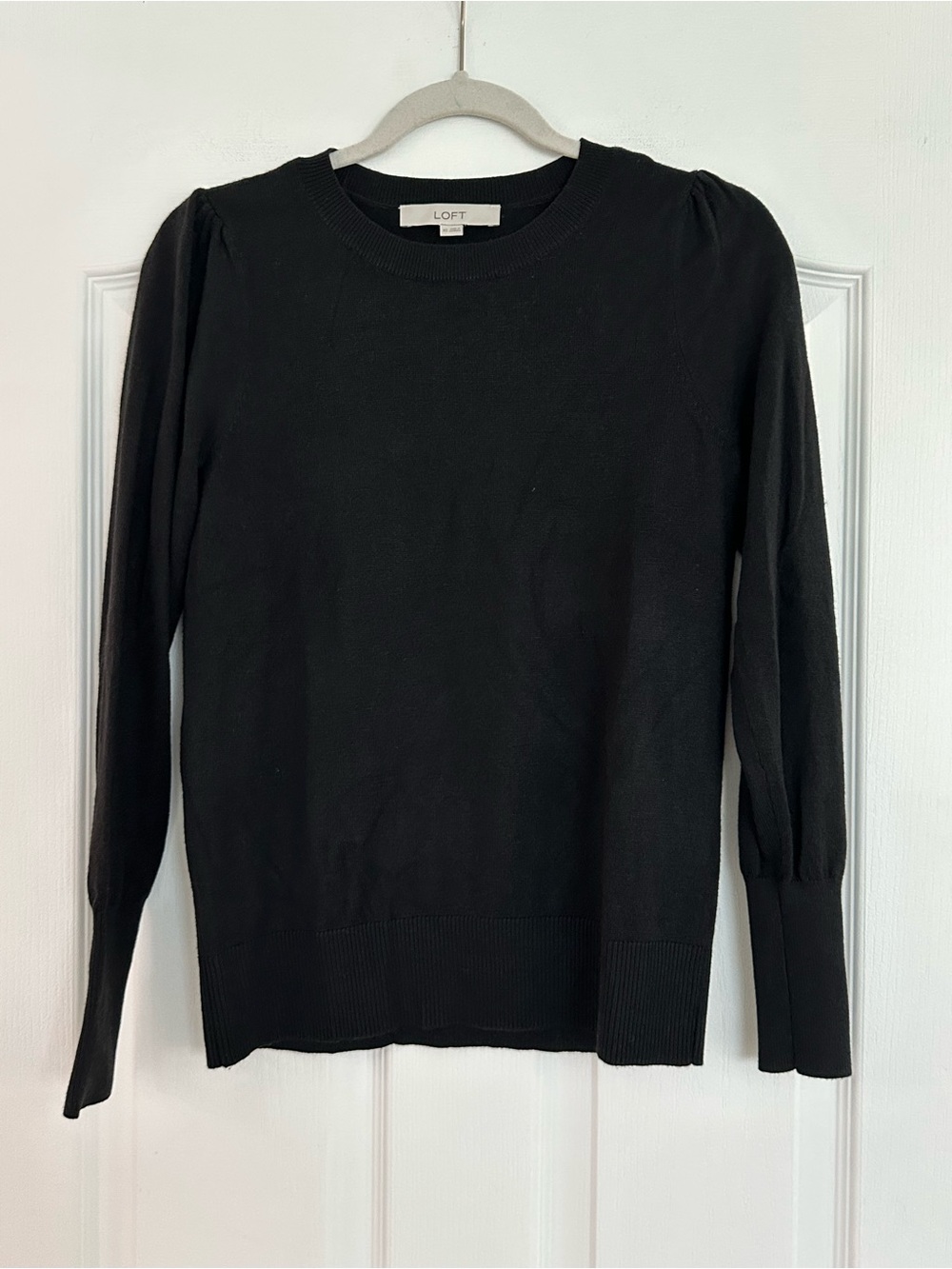 LOFT NWOT Black Puff Sleeve Crewneck Sweater